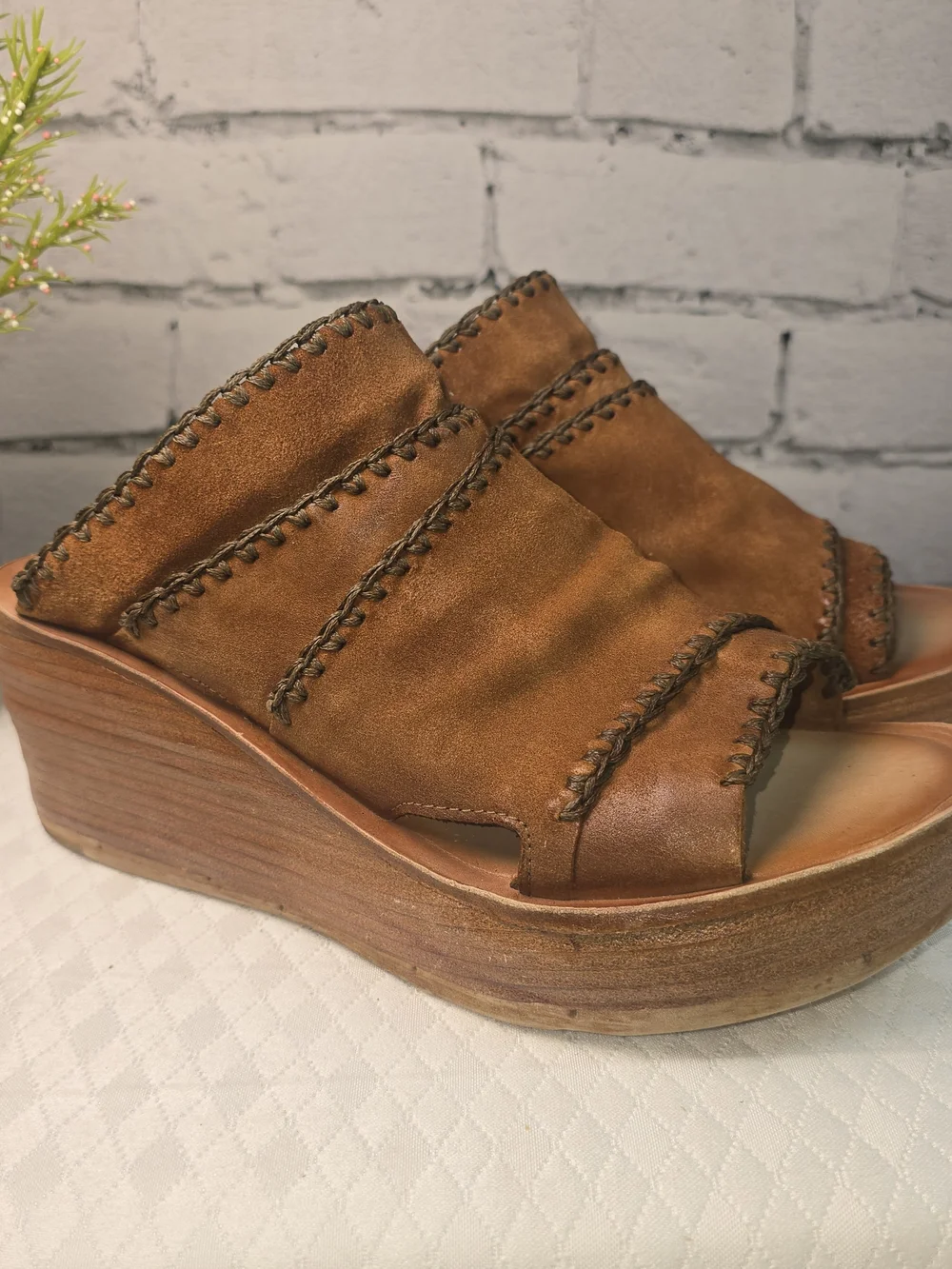A.S. 98 NELSON PLATFORM WEDGE SANDAL BROWN/WHISKEY SUEDE LEATHER WOMENS 40